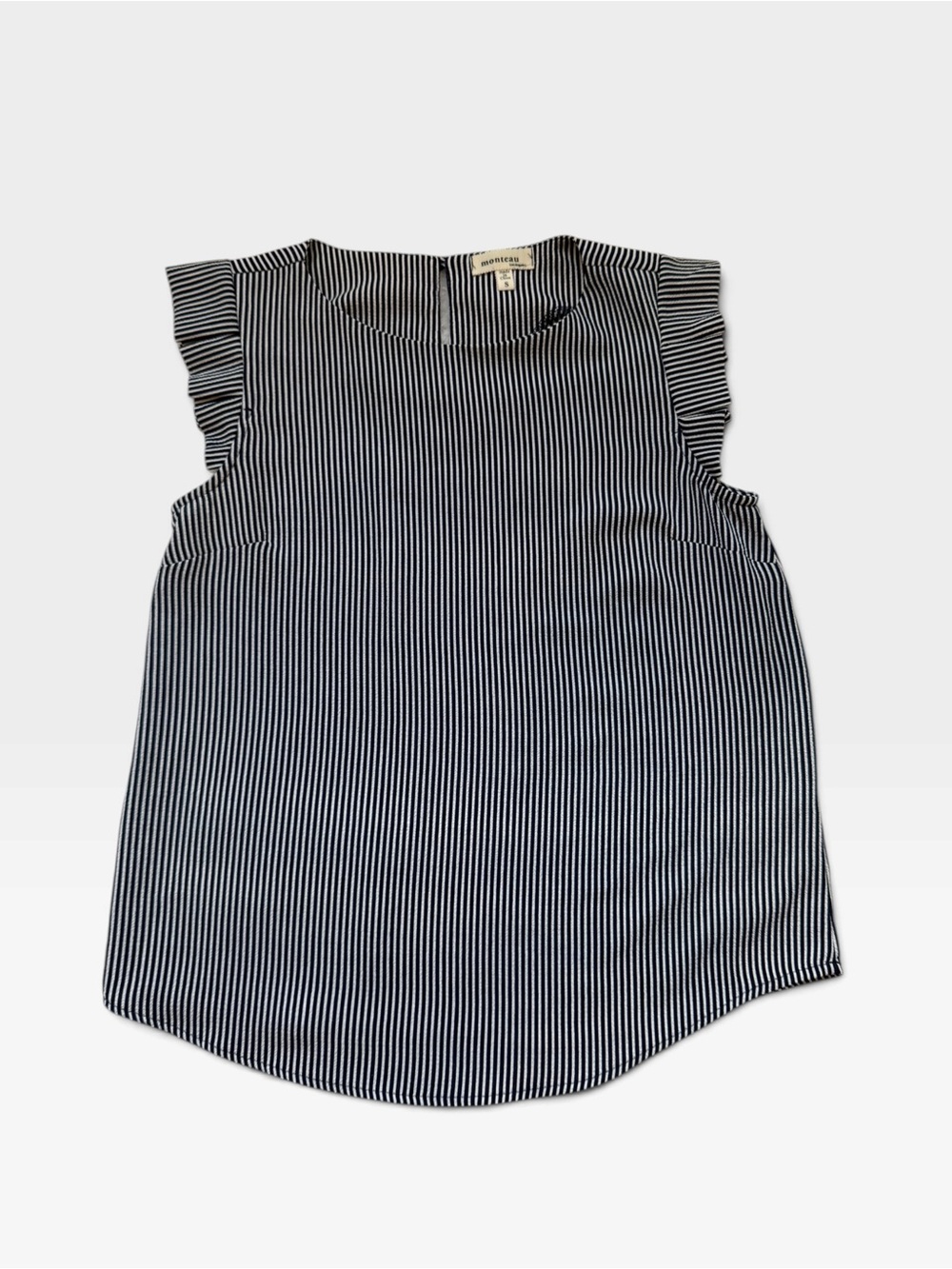 Madewell Navy & White Striped Ruffle Sleeve Shell Top